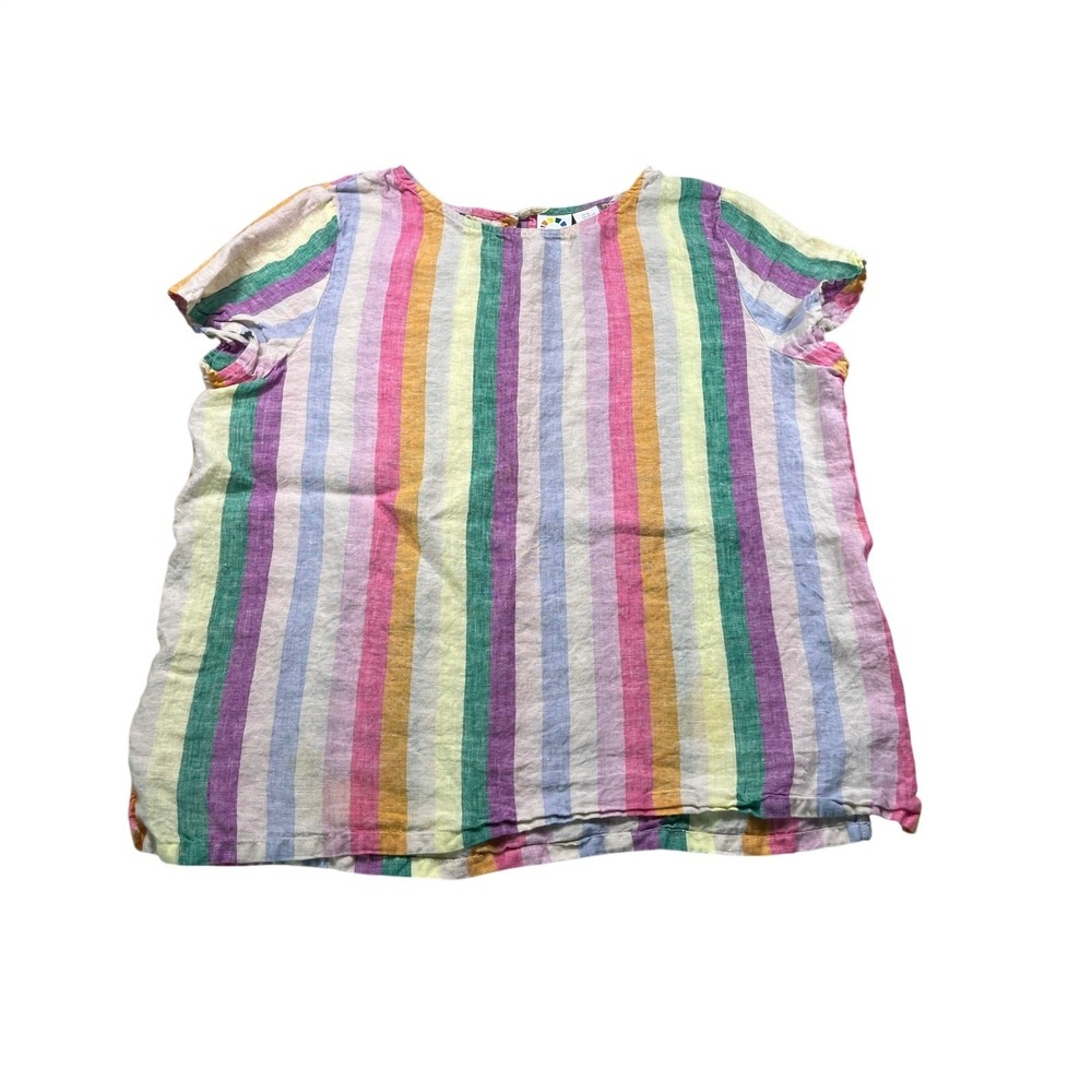 C&C California 100% Linen Striped Top XL Rainbow Pastel Short Sleeve
